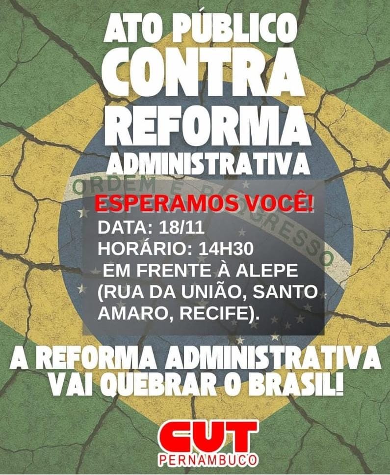 Recife terá ato contra Reforma Administrativa